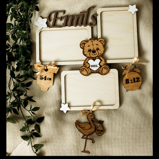 Personalizēts koka foto rāmis ar dzimšanas datiem